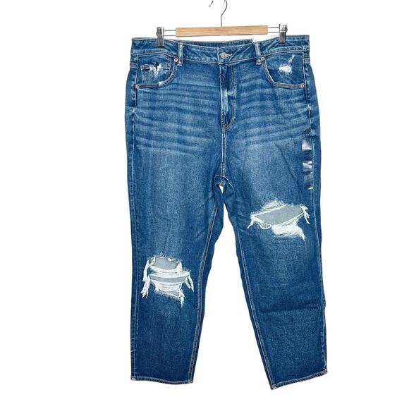 American Eagle Mom Straight Jeans Womens Size 20 Distressed High Rise Stretch - Picture 1 of 9